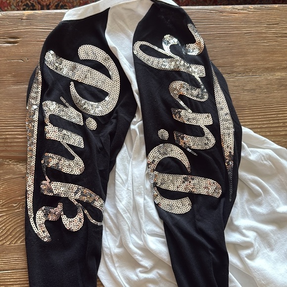 PINK Victoria's Secret Tops - PINK VICTORIA'S SECRET SEQUIN VARSITY CAMPUS Long Sleeve T-SHIRT